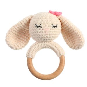 Sonajero de Crochet Conejita Mimi | Anillo de Madera Personalizado con Nombre
