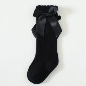 Calceta con Moño.  Noir. 3-12M.  Petit Mont